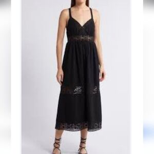 Treasure & Bond Linen Blend Midi Sundress Black XS New Lace Trim Nwt